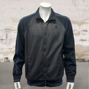 Marc Ecko Cut & Sew Blue Gray Plaid Full Zip Track Jacket with Pockets Large LG